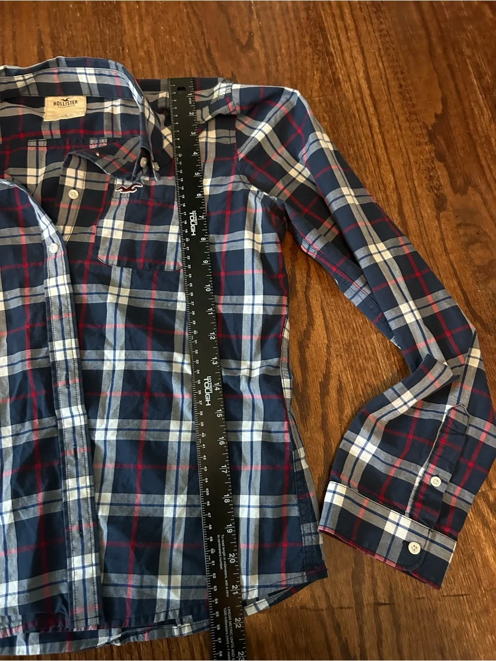 Hollister Navy Plaid Button-Down with Red & White Stripes - Picture 5 of 5